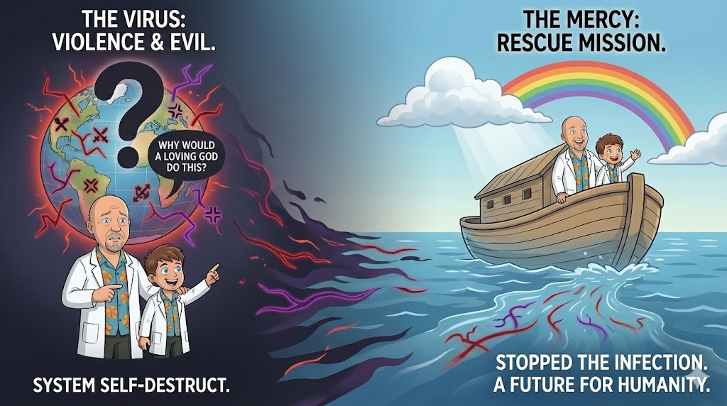 Illustration representing the reason or purpose behind the global flood—a divine reset or cleansing